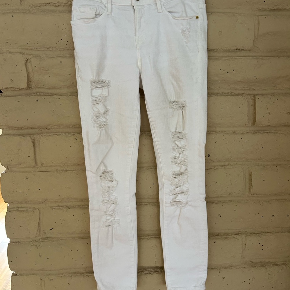 Frame Denim White Ripped Skinny Jeans